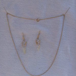 14K Gold Necklace 18 Inch with 14K Gold/Glass Angel Pierced Earring Set